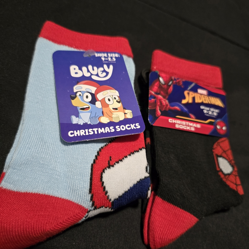 Bluey Marvel Spiderman Christmas Socks Kids Stocking Stuffer NWT‎ Size 9-2.5